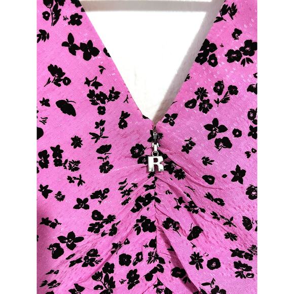 ROTATE NWT Fine Jacquard Floral Ruched Mini Dress in Pink Size 6 - Picture 10 of 16